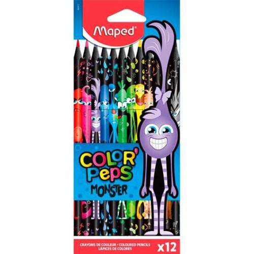 Карандаши пластик. 12цв. MAPED "Color'Peps Black Monster" 862612 декорир.,к/к,е/подвес