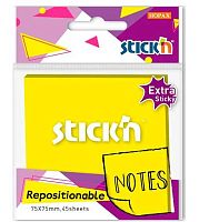 Кл.бумага д/заметок 76*76мм HOPAX  45л. 21580 (1421598) неон жёлтая,усил.клей