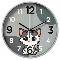 Часы настенные "Котик" 2019-009 круг,серый,d=19,5см