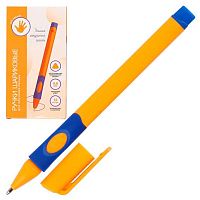 Ручка шар. д/левшей КОКОС 231619 синяя,0,8мм,трехгран.оранж.корп., резин.манжет