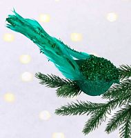Новогоднее украшение "Сказочная птица" изумруд 196-1029 на прищепке,5*7*18см