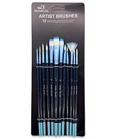 Набор кистей 12шт. INTELLIGENT DL-425 (синтетика кр.№1,3,5,7,пл.№6,10,1/2),ов.№2,4,10,веер.№3/0)