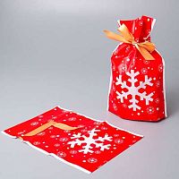 Пакет подар. Микрос 15*23см НГ "Снежинки на красном" ч37561 с лентой