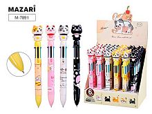 Ручка авт. шар. 6-ти цв. MAZARI "Кошечка" M-7891 пулевидн.,0,7мм цв.пласт.корп.,карт.диспл.