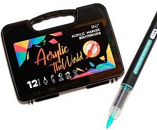 Маркеры акрил. 12цв. INTELLIGENT DP-273 кисть,1-5мм,корп.с индикат.,пластик.пенал