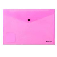 Папка-конверт на кнопке А4 EK "Glossy Neon" 50306 п/прозр,пластик,розовая,180мкм