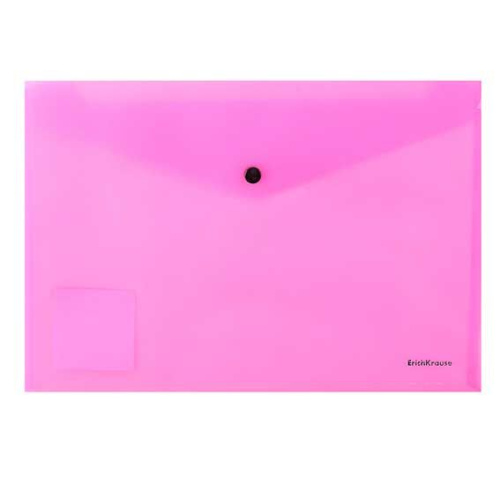 Папка-конверт на кнопке А4 EK "Glossy Neon" 50306 п/прозр,пластик,розовая,180мкм