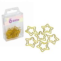 Скрепки фигурные 30мм  12шт. ГЛОБУС "Звёздочка" С30-12ЗДЗ золотые,пластик/к.