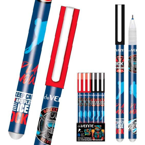 Ручка гелевая "Пиши-Стирай" deVENTE "Hockey" 5051440 синяя,0,5мм,с ласт.,асс.