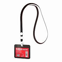 Бейдж EK 63738 горизонт.,вставка 85*54мм,слайдер,тв.пластик ABC,чёрная лента