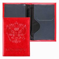 Обложка д/паспорта КЛЕРК "Classic" 213920 красная,к/з,поролон,тиснение,отстрочка