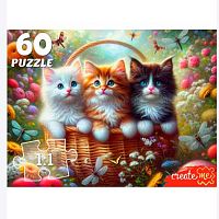 Пазлы   60 Рыжий кот "Три котёнка в корзине" Х60-4531