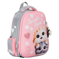 Ранец КОКОС First "Cute cats" 250000 жёстк.,эргоном.спинка,полиэстер,39*29*16см,брелок