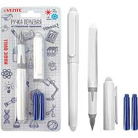 Ручка перьевая "Пиши-Стирай" deVENTE "Magic Quill" 5100505 синяя,перо средн.F (Fine),3бал.,бел.корп.