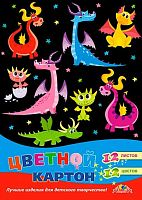 Картон цв. А4 12л.12цв. АППЛИКА "Дракончики" С2801-12 КБС