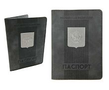 Обложка д/паспорта INTELLIGENT "Паспорт" CE-6022/CB-388 серая,с метал.гербом,экокожа
