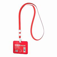 Бейдж EK 63736 горизонт.,вставка 85*54мм,слайдер,тв.пластик ABC,красная лента