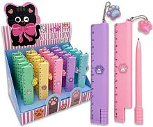 Линейка 13см INTELLIGENT "Пастельные" DM-18 пластик,с ручкой,декор на цепочке