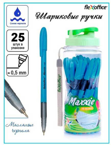 Ручка масл. шар. FlexOffice "Maxxie" FO-GELB035 MIX синяя,0,5мм,корп.асс.