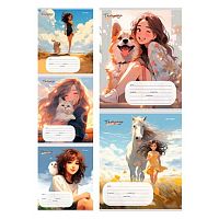 Тетрадь 12л. (клетка) Проф-Пресс "Девушки и животные" Т12-3923 цв.мел.обл.,асс.