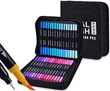 Маркеры д/скетчинга100цв. INTELLIGENT "Двусторонние" DN-293 линер/кисть,0,4/1-2мм,кругл.корп.,пенал