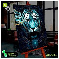Картина по номерам со светящейся краской Котеин "Тигр на чёрном фоне" 40*50см FHR0585 (9цвета)