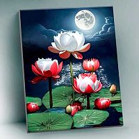 Картина по номерам с поталью платина Котеин "Лотос в сиянии луны" 40*50см QHR0014 (17цв.)