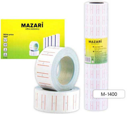 Ценник MAZARI M-1400 12*21мм белый, 400шт. в рулоне