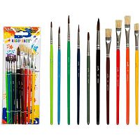 Набор кистей 10шт. deVENTE (пони кр.№1,2,3,4,6,10 щетина пл.№,6,8,10,12) "Cosmo" 8072352 дерев.ручк.