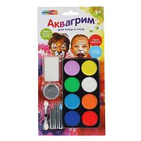 Аквагрим MULTIART "Микс" FACEPAINT-122834 палетка 8цв.,блёстки,апплик.,каранд.3цв.