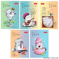 Блокнот А7  48л. ХАТ клеевой "Приключения кота Пирожка" 3-х цв.блок,клетка