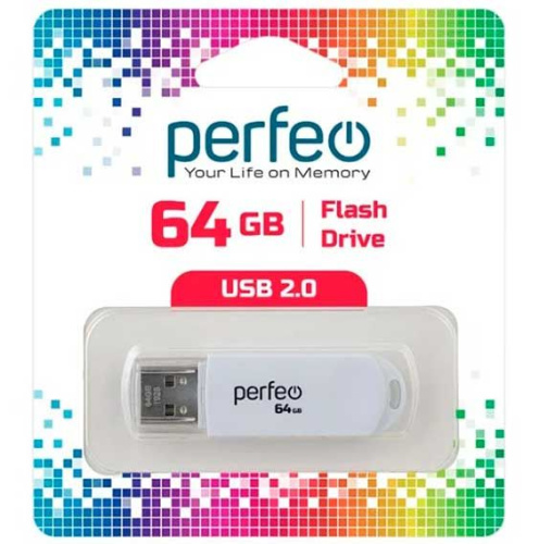 Флеш-драйв64Гб Perfeo C03 White