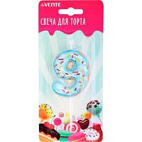 Свеча-цифра д/торта "9" deVENTE "Donut" 9060309 5,9*4,4*1см,с 3D декор.,карт.блист.