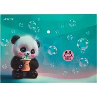 Папка-конверт на кнопке А4 deVENTE "Yummy Panda" 3079561 мат.п/прозр.с рис.,180мкм,искр.факт.
