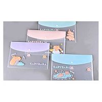Папка-конверт на кнопке А4 КОКОС "Capybara" 251359 пластик,прозр.,асс.