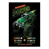 Набор цв.картона А4 10цв. мелов. и цв.бумаги А4  8цв. ФЕНИКС "Монстр трак" 66761 склейка