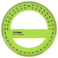 Транспортир СТАММ 360град./10см ТР-32709 прозрачный,зелёный неон