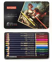 Карандаши аквар. 12цв. INTELLIGENT NYONI CD-402/NY-6 дерев.,заточ.,+кисть синтетика,метал.кор.
