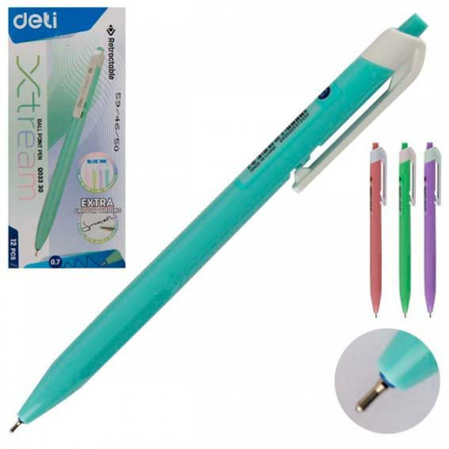 Ручка авт. шар. DELI "X-tream" EQ03330 (1167818) синяя,0,7мм,цв.корп.асс.