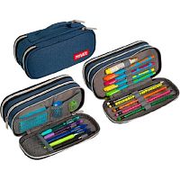 Пенал 3отд. 220*90*80 deVENTE "Private" 7023302 (100предм.) овал.,тёмно-синий,кауч.аппл.