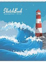 Скетчбук А3  30л. Проф-Пресс спираль "Маяк и волны" 30-8177 жёстк. подложка,100г/м2
