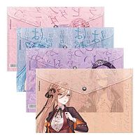 Папка-конверт на кнопке А4 EK "Manga Girls" 61156 пластик,160мкм,асс.