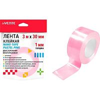 Скотч двусторонний 30мм*3м deVENTE "Nano Tape Pastel" 4163404 многораз.,розов.,0,7мм