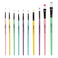 Набор кистей 10шт. deVENTE (синт.кр.№00,1,2,3,5,пл.№2,6,10,пл.овал.№4,8) "Pastel" 8072444 дерев.ручк