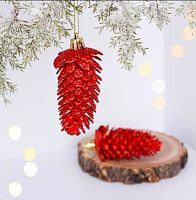 Игрушка ёлочная "Шишки блестящие.Таинственное очарование" 916-1914 красн.,9см (набор 2шт)