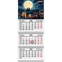 Календарь кварт. 2027г. ATTOMEX "Коты на крыше" 2133619 3-х бл.,3гр.,мел.,250м/г2,29,5*70см