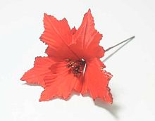 Голова пуансеттии с ножкой для ветки,венка красный ФРФ 111.714 d-20см