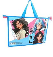 Папка пластик,с ручками А4 ПЧЕЛКА ПМ-А4-35 "Модные девушки" д/тетрадей,на молн.