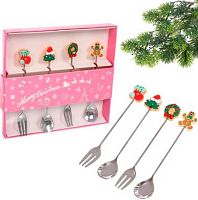 Набор д/десерта "Символы праздника" 889-0524 (2ложки+2вилки) подар/к