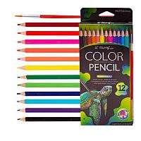 Карандаши аквар. 12цв. Yalong "Неоновые животные" YL221035-12 трёхгр.,3мм,с кистью,к/к,е/подвес